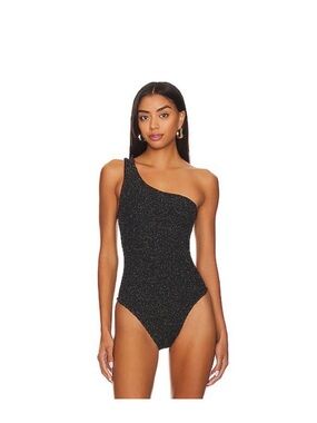 HUNZA G Nancy One-Shoulder One-Piece Swimsuit - Black/ Gold Lurex - O/S NWOT